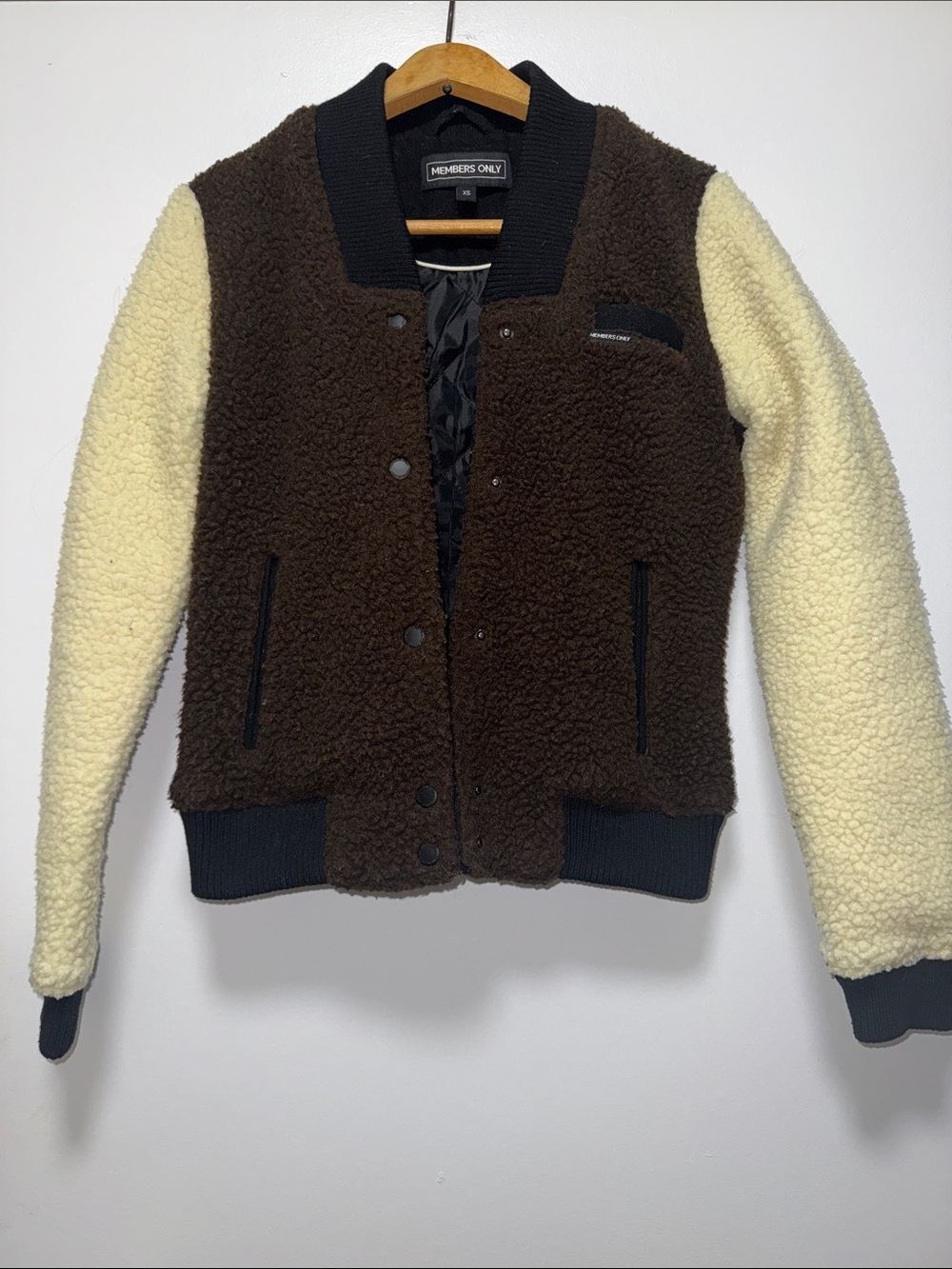 Members Only Brown Body Cream Sleeves Sherpa Bomber Jacket